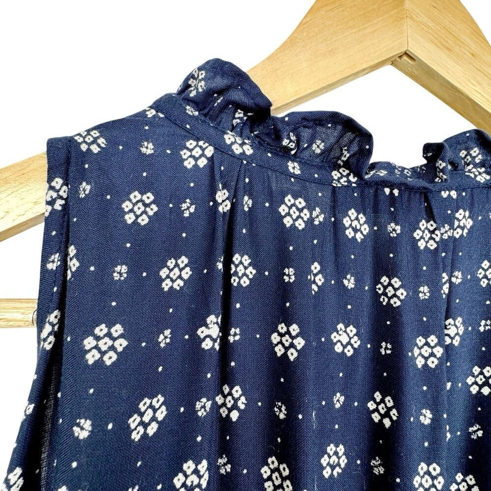 French Connection Dress XS Navy Floral High Neck Keyhole Peasant Boho Cottage - Picture 10 of 16